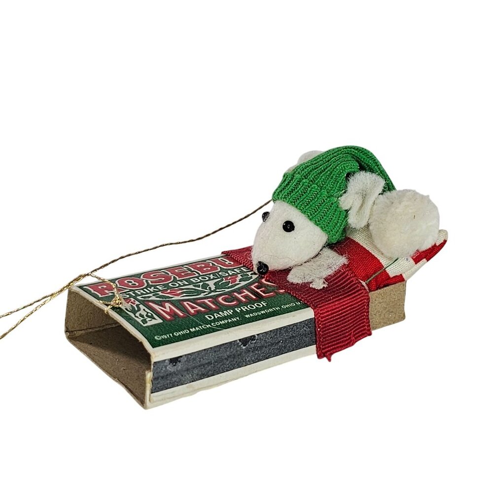 Vintage Rosebud Mouse in a Matchbox Christmas Ornament Match Box